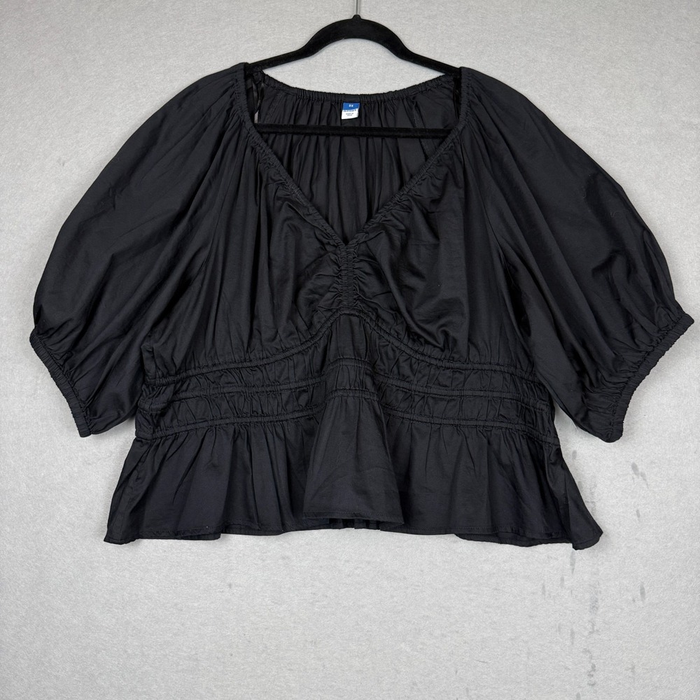New Old Navy 100% Cotton Black Peplum V Neck Short Puff Sleeve Cropped Top 2XL